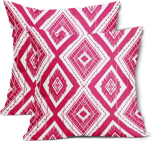 Miniatura 21 de Juego de 2 fundas de almohada geométricas de color naranja quemado de 18 x 18 pulgadas con diamantes Ikat de color marfil óxido, estilo bohemio