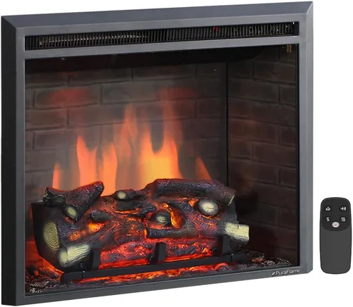 Miniatura 11 de PuraFlame - Inserto eléctrico de chimenea occidental con sonido crepitante de fuego, control remoto, 750/1500 W, negro, 22 53/64 pulgadas de ancho x