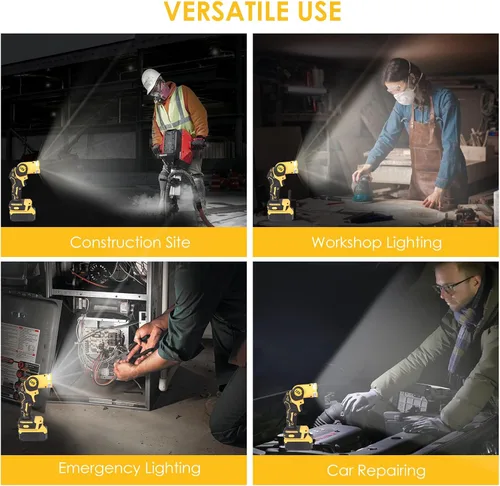Miniatura 7 de OTYTY Luz de trabajo LED inalámbrica, compatible con batería DeWalt 20V Max, linterna recargable de 20W 1000LM, luz de inundación portátil, cabezal