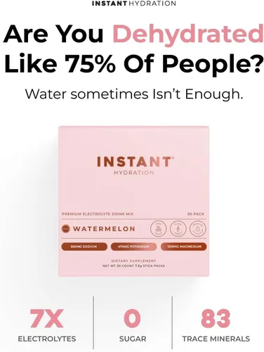 Miniatura 2 de Instant Hydration Paquetes de Polvo de Electrolitos - Mezcla de Bebida de Electrolitos de Sandía - Sin Azúcar - Keto, Vegano, Sin Gluten, Sin OGM