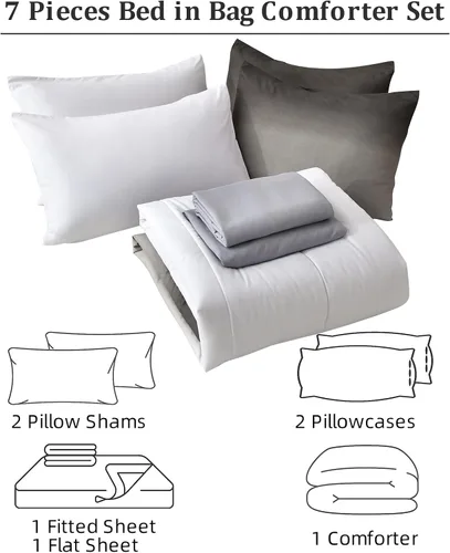 Miniatura 5 de Anibedding Juego de edredón gris de 7 piezas, tamaño King, degradado negro, gris y blanco, ropa de cama en una bolsa para cama King, juegos de ropa