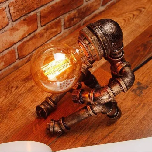 Miniatura 2 de Lámpara de mesa Steampunk, lámpara de mesa de robot industrial vintage, lámpara de mesa de tubería de agua, luz de escritorio estilo robot