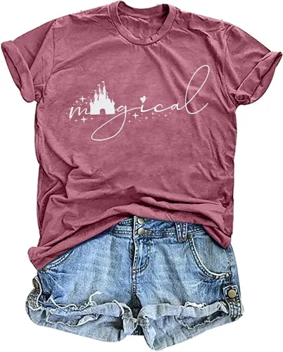 Camiseta mágica para mujer, camiseta de Magic Kingdom, camiseta de vacaciones familiares, camiseta de manga corta con estampado de castillo
