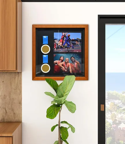 Miniatura 3 de Caja expositora de 6 medallas, marco de madera maciza para medallas deportivas, marco de fotos de medallas, perfecto para maratón, corredor