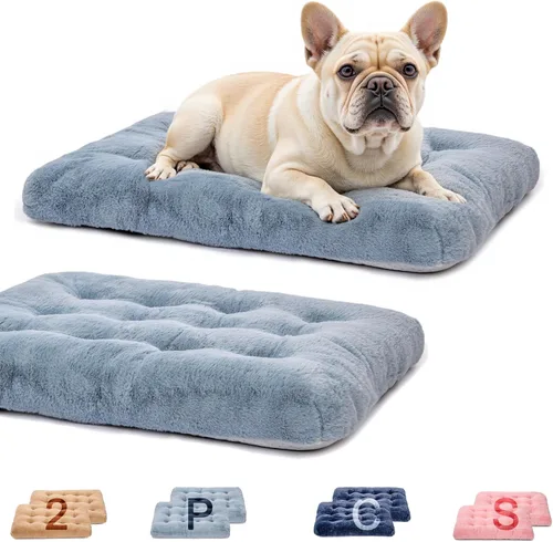 Miniatura 9 de Paquete de 2 camas lavables para perros, camas de lujo de felpa para perros con antideslizante, cómoda colchoneta para dormir para perros grandes