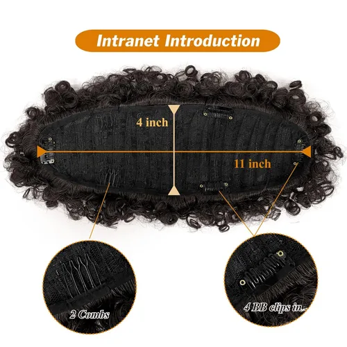 Miniatura 4 de UA Jerry Curls Mohawk - Cola de caballo sin cordón con flequillo, sintético, corto, afro, rizado, 6 clips BB (2#, negro natural)