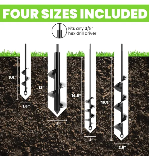 Miniatura 2 de K-Brands Paquete de 5 brocas para plantar - Juego de 5 - Taladro de agujero en espiral de jardín y herramienta de maceta de bulbo - Plantas de cama