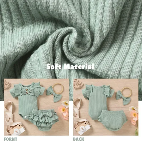 Miniatura 4 de Aalizzwell Body de manga corta para bebé niña con pantalones cortos acanalados