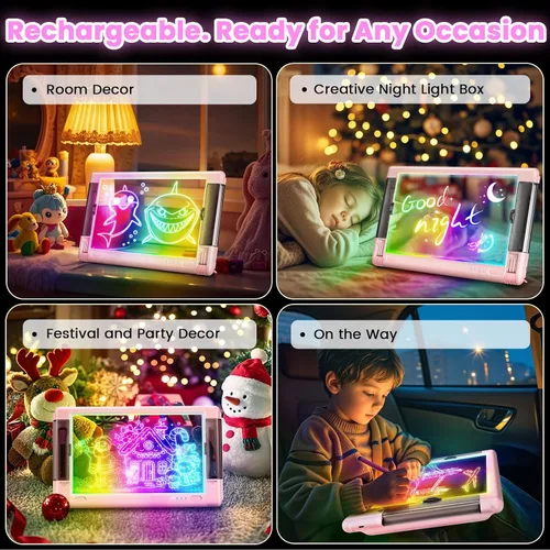 Miniatura 2 de Tablero de dibujo LED recargable, 15 pulgadas, 9 modos de luz de color, almohadilla de escritura con luz de neón para niños, juguete de regalo