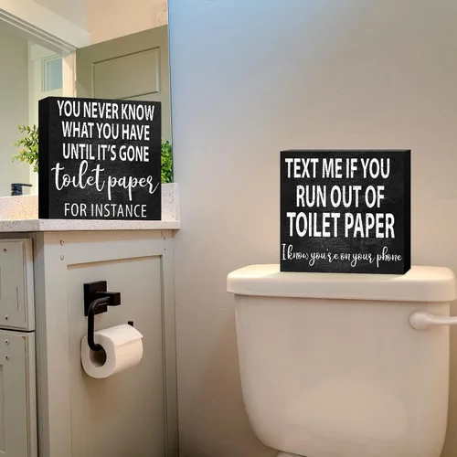 Miniatura 4 de 2 letreros divertidos de madera para decoración de baño, decoración clásica de madera, papel higiénico rústico, arte de pared de madera