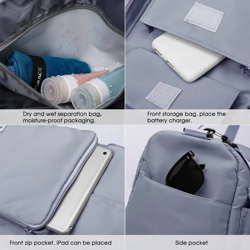 Miniatura 4 de Bolsa de viaje plegable grande con compartimento para zapatos, bolsa deportiva de gimnasio con bolsillo húmedo, bolsas de hospital de mano