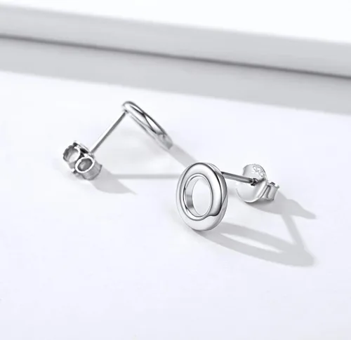 Miniatura 9 de ChicSilver Aretes de plata de ley 925 con forma de barra simple, círculotriángulo para mujer, color plataoronegro (con caja de regalo)