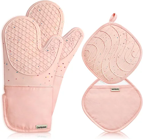 Miniatura 8 de Guantes de Horno de Silicona, Par de Guantes de Horno de Silicona, Guantes de Cocina, Libres de BPA, Guantes de Cocina Largos, Juego de Blanco
