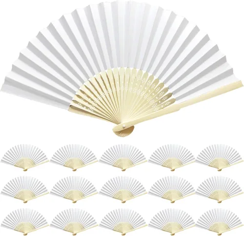 Miniatura 10 de Woohome 15 abanicos plegables de papel azul claro ventilador de bambú para baile, parte, picnic, regalo de fiesta de boda, decoración de boda