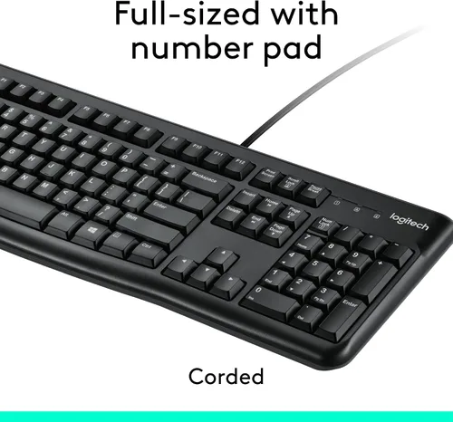 Miniatura 4 de Logitech MK120 – Combo de teclado y ratón con cable para Windows, ratón óptico con cable, tamaño completo, USB, compatible con PC, portátil - Negro