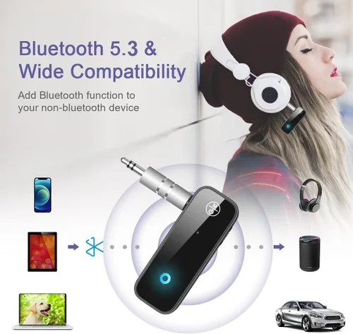 Miniatura 2 de Paquete de 2 adaptadores Bluetooth Aux para coche, receptor transmisor Bluetooth 5.3 2 en 1 para auriculares, altavoz de audio para el hogar