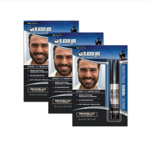 Color de barba instantáneo Blackbeard for Men – Color para barba, bigote, cejas y patillas todo el día – Colorante temporal hipoalergénico para