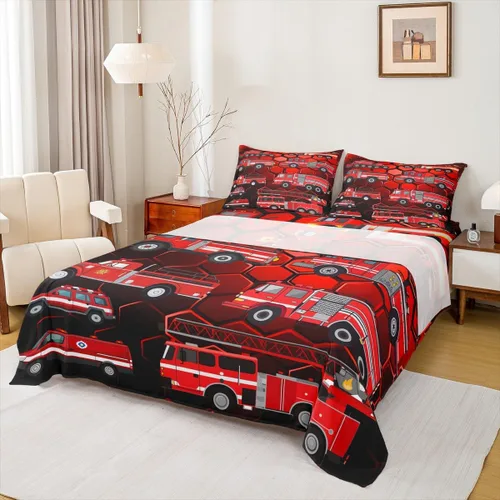 Erosebridal Juego de sábanas y fundas de almohada para niños, diseño de camión de bomberos, color rojo, brillante, para maquinaria, camiones,