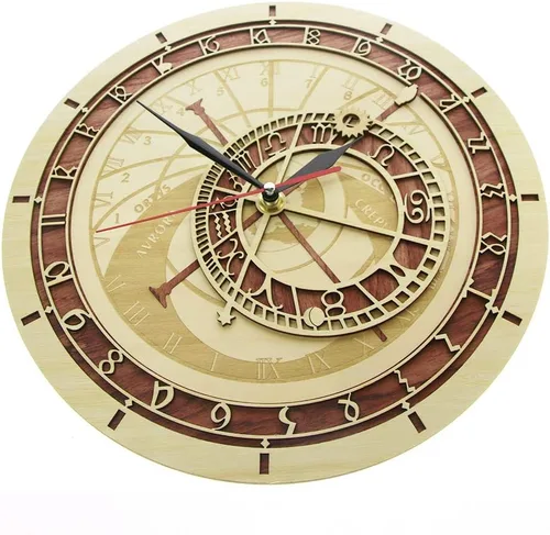 Miniatura 2 de The Geeky Days Reloj astronómico de Praga en madera República Checa Astronomía medieval Arte de pared Astrología Reloj decorativo de pared Obra