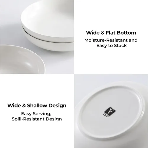 Miniatura 5 de YHY - Juego de 4 cuencos para pasta, platos de ensalada de cerámica de 22 onzas, platos de porcelana poco profundos de 7.8 pulgadas de ancho