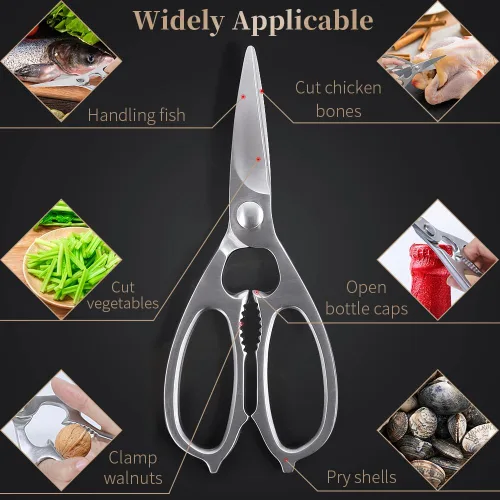 Miniatura 6 de Newness - Tijeras de cocina multiusos, tijeras de cocina sólidas de acero inoxidable de alta calidad para abrelatas, galletas de nuez, tijeras