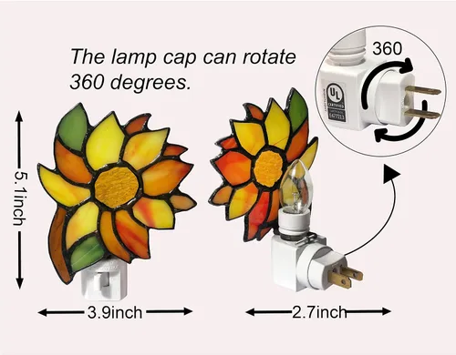 Miniatura 4 de Luz nocturna de girasol con vitrales, adecuada para pasillos, dormitorios y cocinas. Un regalo para mamá. DYM8011