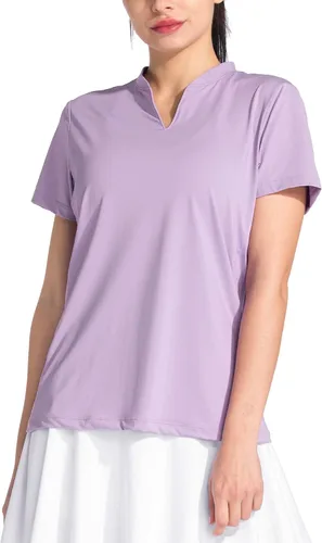 ChinFun Women's Golf Polo Shirts V-Neck Short Sleeve Collarless UPF 50+ Tennis Running T-Shirts Quick Dry Tops
