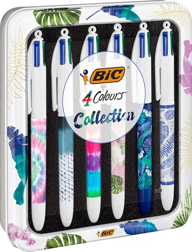 Bic 4 colores decorativos mensajes o colección botánica y Tie & Dye - Bolígrafos de punta media (0.039 pulgadas) - Diseños surtidos aleatorios, caja