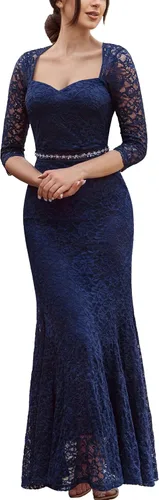 Miniatura 2 de Miusol Vestido largo de encaje retro con mangas 34 para mujer, diseño de cuentas