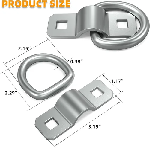 Miniatura 4 de 6 anillos en D de 3/8 pulgadas, resistentes anclajes de amarre para camiones, ganchos de acero de 6000 libras para remolques, barcos, camionetas