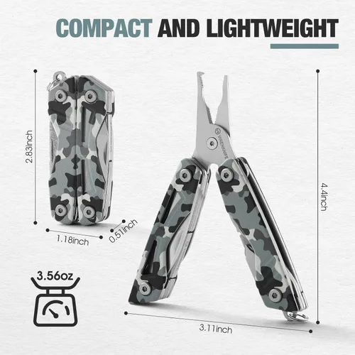 Miniatura 7 de VIRENKNIFE - Alicates multiherramienta 13 en 1, de acero inoxidable, multiherramienta EDC con cuchillo de bolsillo, destornillador, abrebotellas