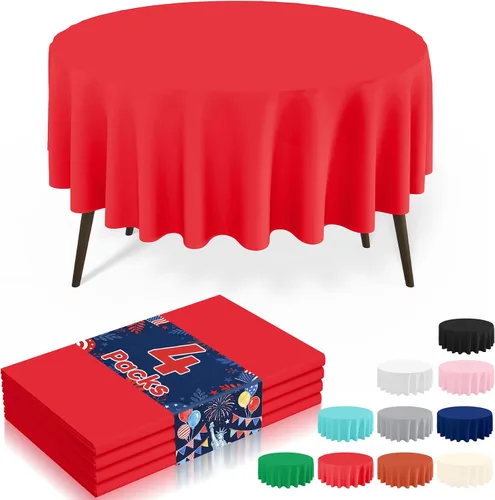 Miniatura 32 de misaya Paquete de 4 manteles desechables de plástico, mantel redondo impermeable de 84 pulgadas, a prueba de fugas y resistentes manteles Azul
