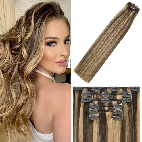 Miniatura 57 de WindTouch - Extensiones de cabello humano Remy con pinzas, color rubio decolorado combinado con balayage, para cabello rubio, 2.47 onzas, N.°
