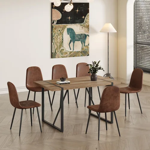 Miniatura 20 de Juego de mesa de comedor UELKS para 4, juego de mesa de cena para 4, mesa de cocina de 55'' y sillas de gamuza con tela de napa, juego de 4, juego