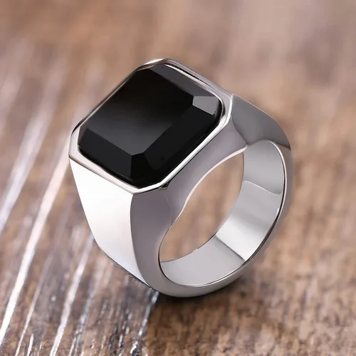 Miniatura 7 de Anillos de ónix negro para hombre, de acero inoxidable, con diseño de ágata cuadrada para hombres, anillo de pulgar meñique para papá, regalo