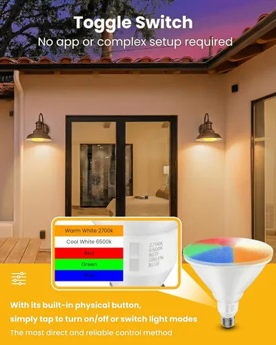 Miniatura 4 de 7 PANDAS Paquete de 4 bombillas LED para exteriores PAR38 E26 5CCT RGBCW 12W 950LM 110V no regulables, equivalente a halógeno de 90 W, Halloween