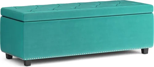 Miniatura 15 de Otomano rectangular de almacenamiento Simpli Home Hamilton, Madera, Gris pizarra Pizarra gris