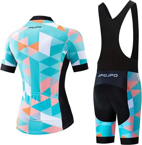 Miniatura 123 de Camiseta de ciclismo para mujer, manga corta y pantalones cortos de ciclismo acolchados para verano