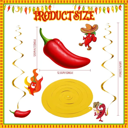 Miniatura 2 de 30 piezas de remolinos de chile del Cinco de Mayo, decoraciones de pimienta para fiesta, México, espirales colgantes para fiesta, accesorios de Rojo