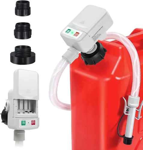 Bomba de transferencia de combustible alimentada por batería, sifón portátil sin derrames, con 3 adaptadores y apagado automático para gas, Gris