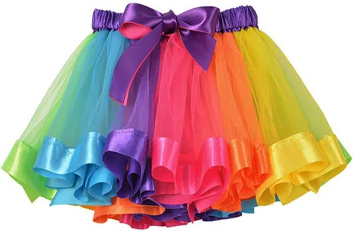 REETAN Rainbow Tutu Skirts Colorful Tulle Skirt Ribbon Layered Dance Party Tutu Costume for Women and Girls