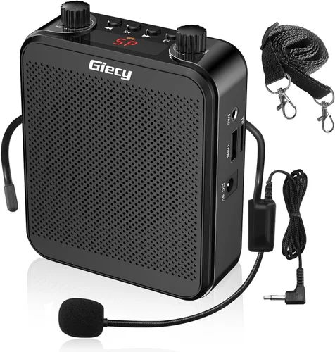 Amplificador de voz portátil, Giecy 30W 2800mAh Bluetooth recargable amplificador de voz personal con auriculares con micrófono, altavoz de sistema
