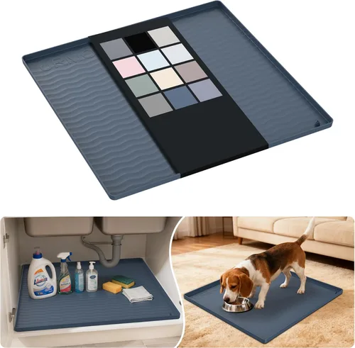 Miniatura 17 de URMONA Tapete de silicona impermeable para debajo del fregadero, 34 x 22 pulgadas, forro para estante de cocina y baño, protector de gabinetes