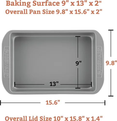 Miniatura 3 de Farberware Bandeja antiadherente para hornear con tapa/molde antiadherente para tartas, rectangular, 9 x 13 pulgadas, gris y cuadrado, 9 pulgadas