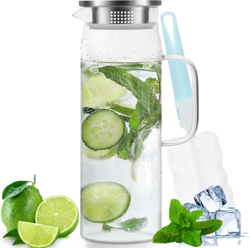 Miniatura 9 de Jarra de vidrio, jarra de vidrio de 1.5 litros con tapa, jarras y jarras de vidrio, jarra de té helado, jarra de agua con asa, jarra de vidrio