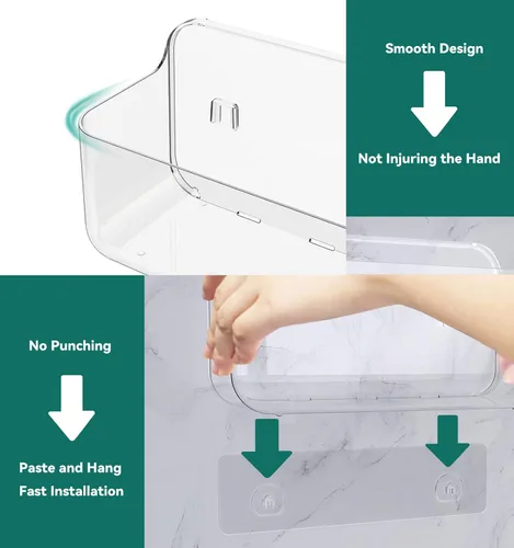 Miniatura 5 de Estantes de Ducha, Paquete de 5 Organizadores Adhesivos de Acrílico Transparente para Baño, Organizador Transparente para Ducha sin Taladro, Montaje