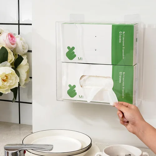 Miniatura 8 de Cq acrylic Soporte para guantes de goma para montaje en pared, dispensador transparente de guantes desechables y caja de guantes en la pared