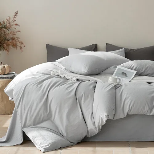 Miniatura 19 de JELLYMONI Funda de edredón tamaño individual, funda de edredón 100% algodón lavado con textura similar al lino, ropa de cama transpirable y suave