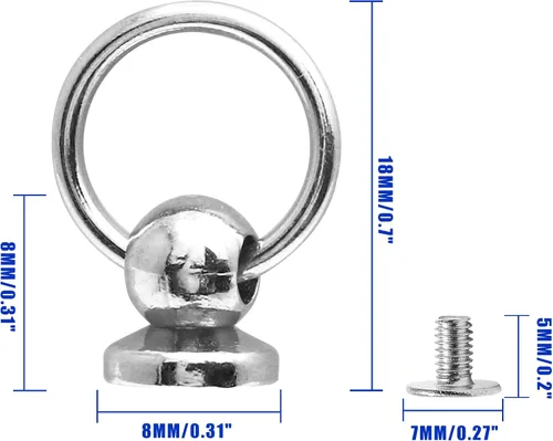 Miniatura 2 de Kyuionty 60 remaches de cabeza redonda atornillados con anillo de tracción, 0.315 pulgadas (0.315 in) de cuero para manualidades, remaches de Plata