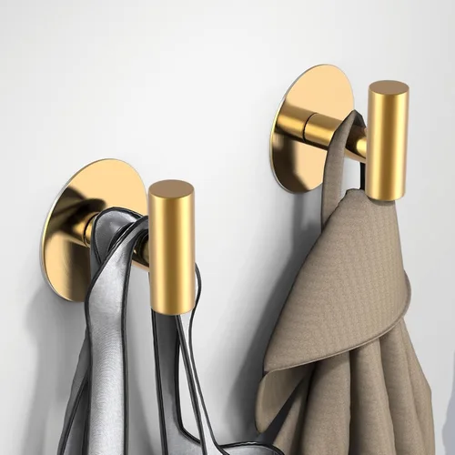 Miniatura 2 de Ganchos de pared de acero inoxidable dorado, ganchos autoadhesivos resistentes para abrigos, toallas, batas, sombreros, delantales – Sin perforación
